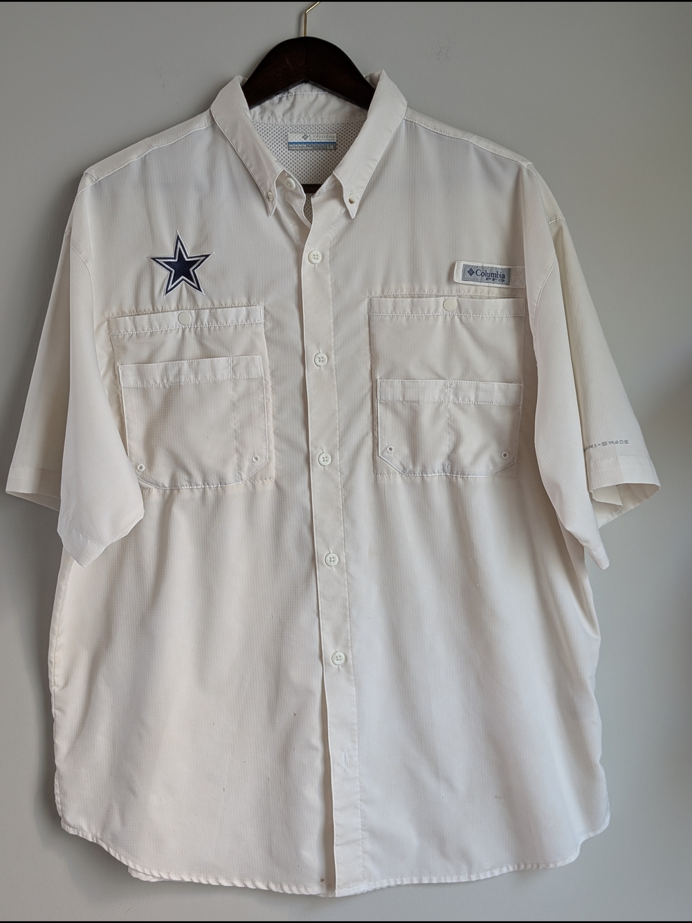 Columbia PFG Tamiami Dallas Cowboys Fishing Shirt Mens Large White Short Sleeve - Picture 2 of 15